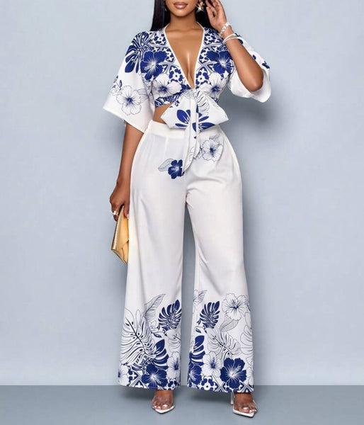 Blue & White Floral Two Piece Set