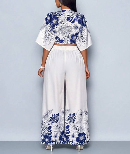 Blue & White Floral Two Piece Set