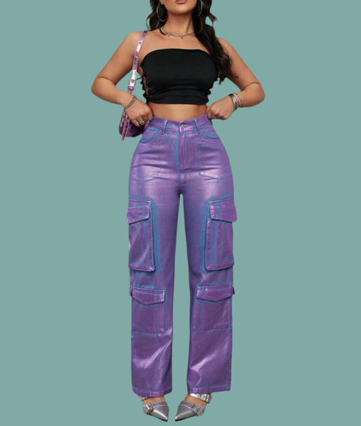 Angela’s Purple Rain Metallic Denim Pants