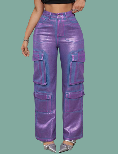 Angela’s Purple Rain Metallic Denim Pants