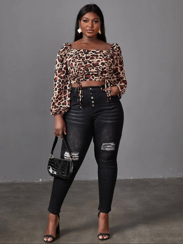 Leopard Drawstring Top