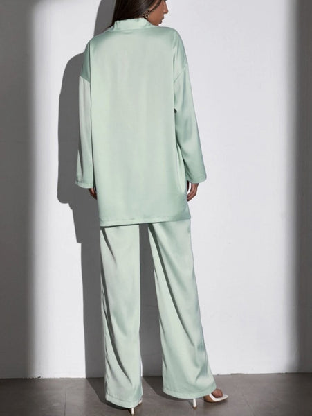 Mint Green Pocket Blouse & Pants Set