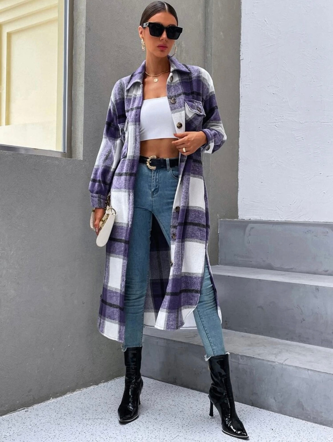 Purple Plaid Overcoat