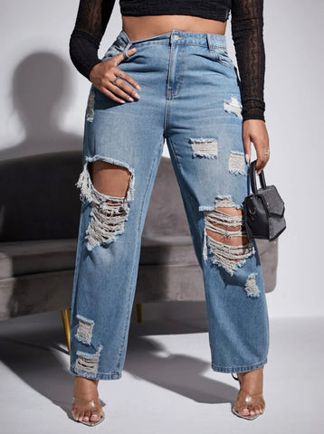 Lontures High Waist Ripped Jeans