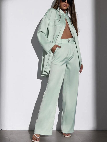 Mint Green Pocket Blouse & Pants Set